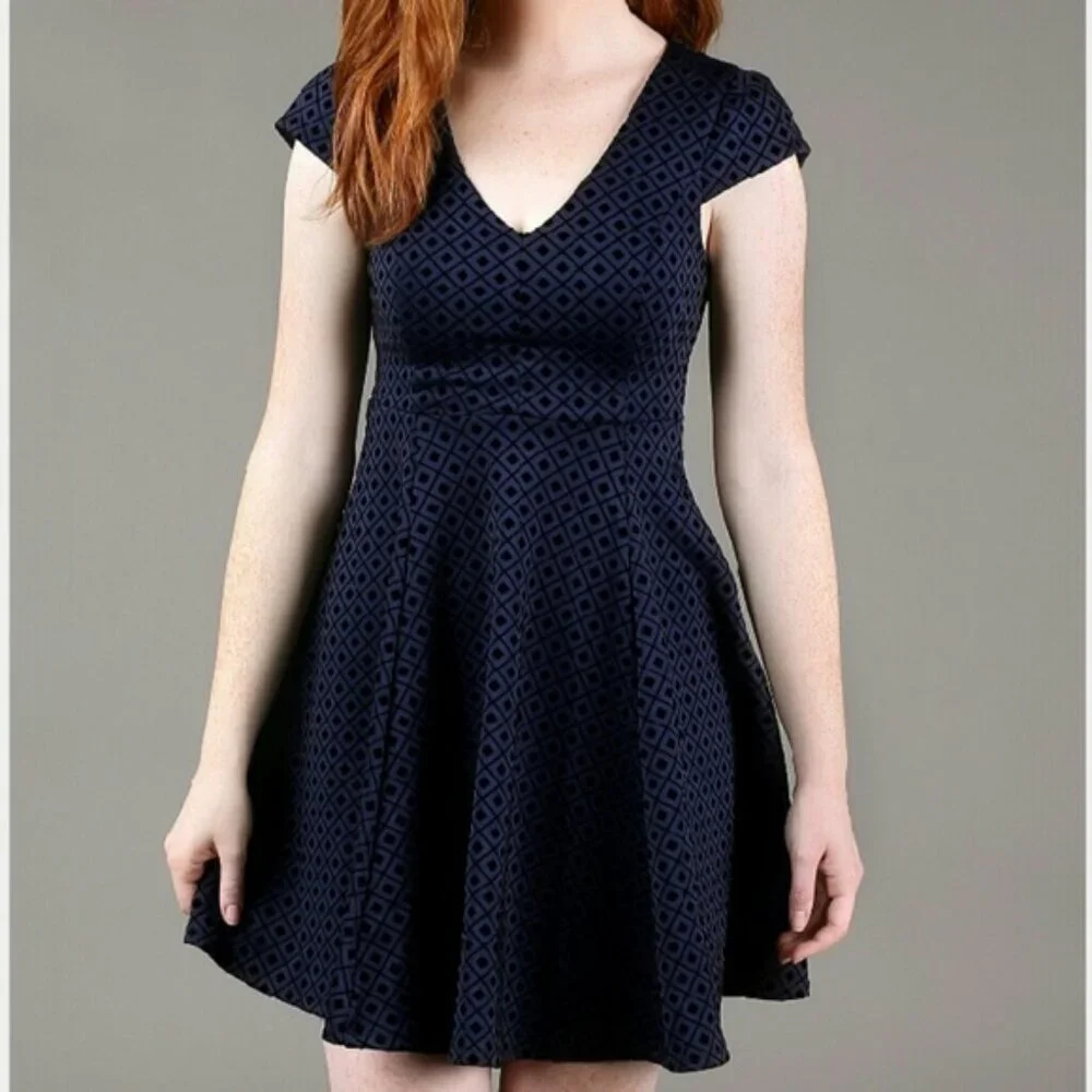 Altard State A-Line Navy Dress with Velvet Diamond Shapes Size Small - Picture 1 of 7